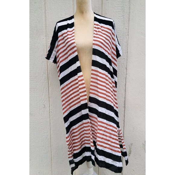 Loft striped open front long duster wmns sz M/L Short Slv Lightweight - Picture 1 of 5